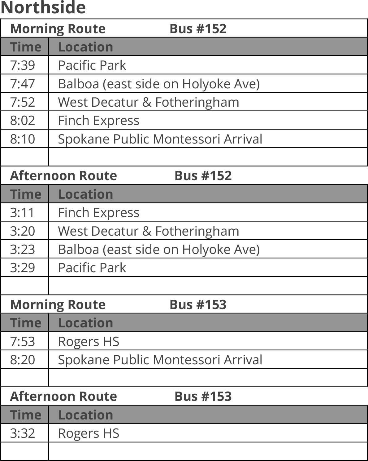 North Side Bus Routes